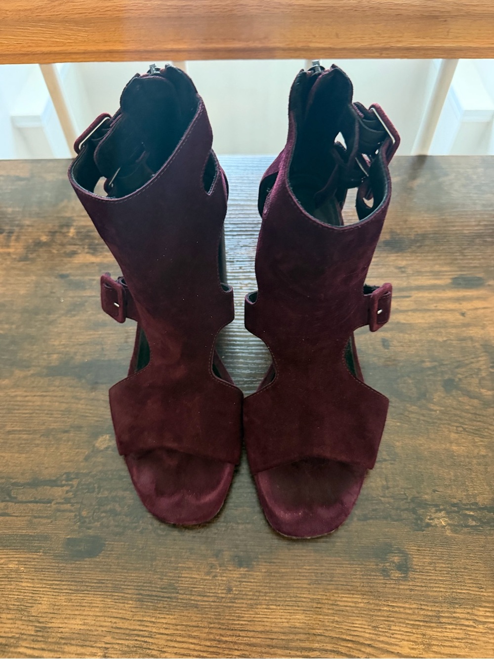 rag & bone Burgundy Suede Cutout Buckle Heeled Sandals